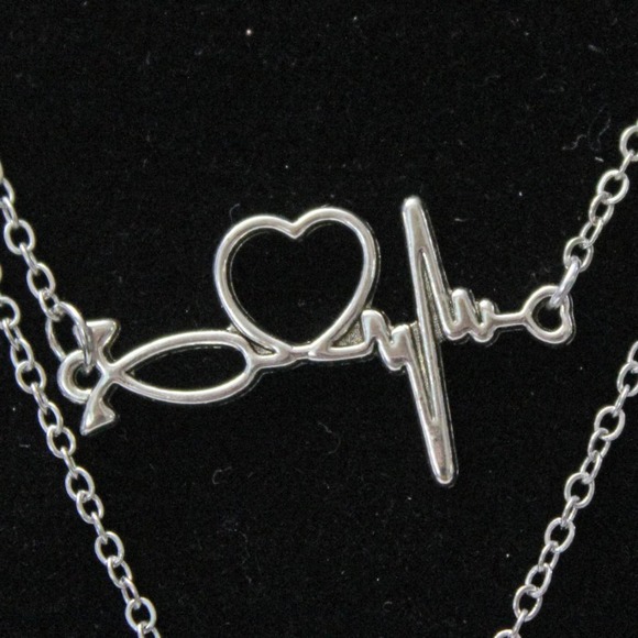 New Fashion Silver Tone Necklace with Stethoscope, Heartbeat and Heart N105 - Picture 5 of 5